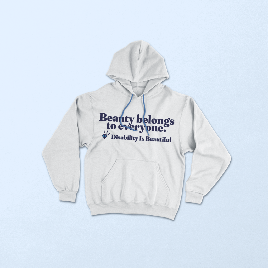 Disability is beautiful pullover hooded sweatshirt with sport products mockup scene